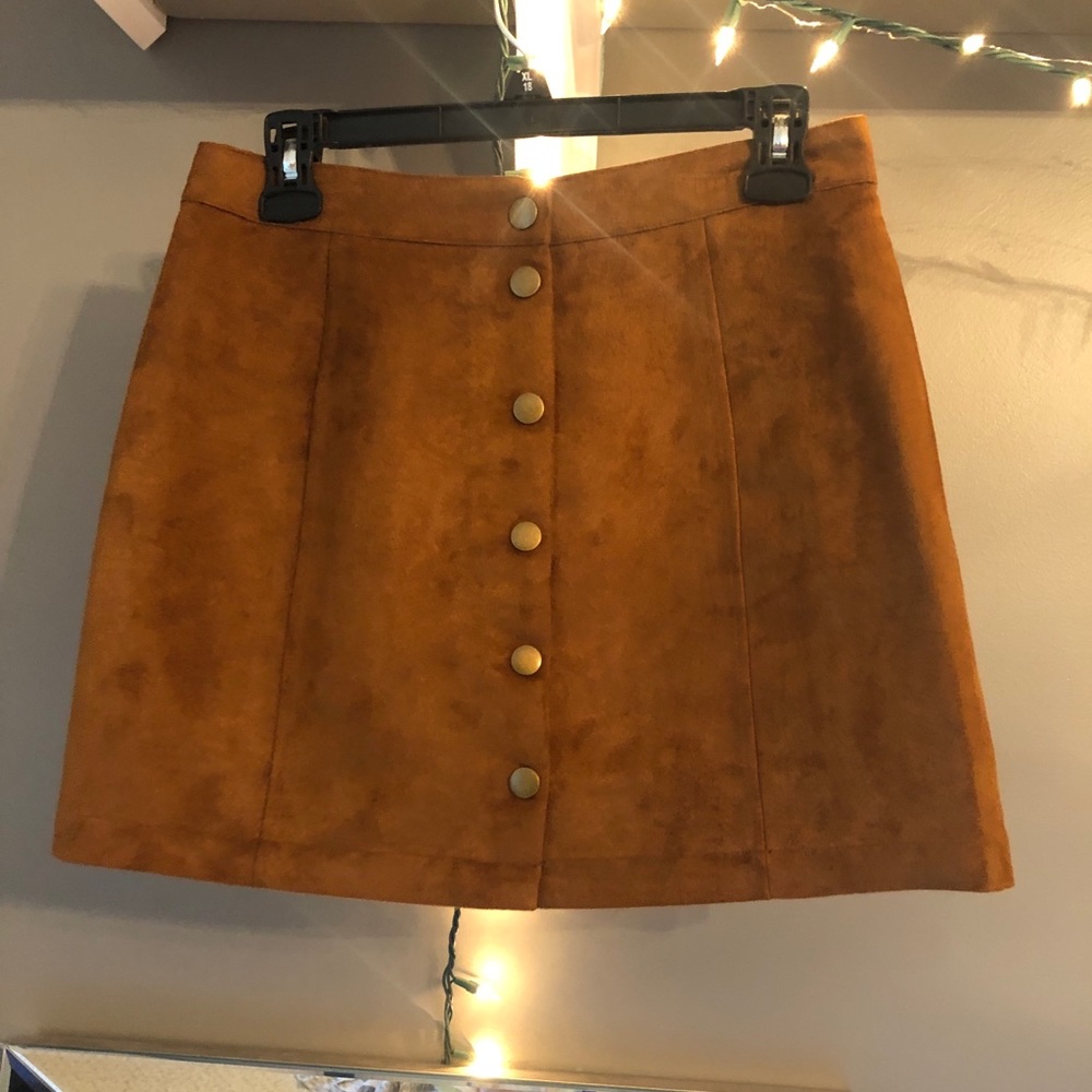 Camel Button Front Skirt